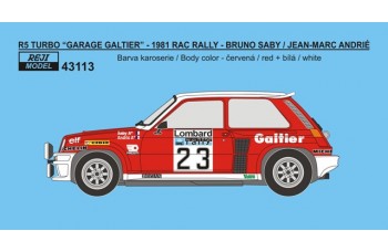 Decal – Renault 5 Turbo - 1981 RAC Rallye - Saby / Andrié 1/43